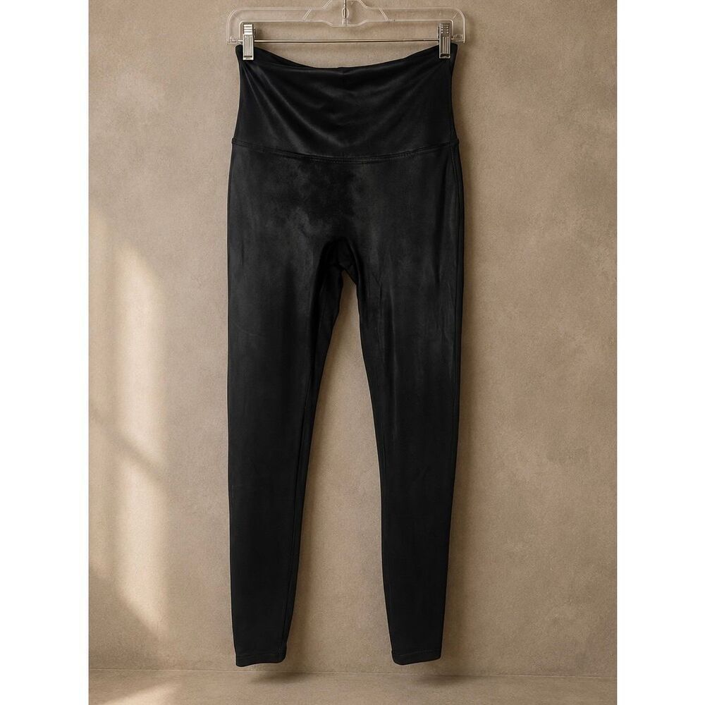 SPANX Sz L Faux Leather Black Leggings Pants